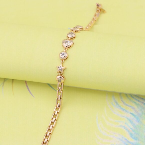 "Rose Gold Star & Heart Charm Bracelet with Crystal Accents, XPBL0942 - Picture 4 of 12